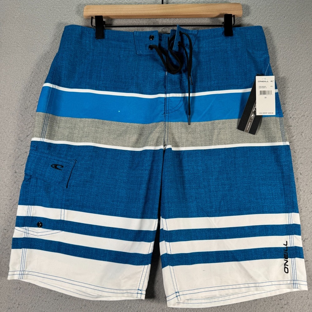 O'Neill Castaway 2 Board Shorts Mens 33‎ Blue Stripes Swim Trunks Surf Beach 11"
